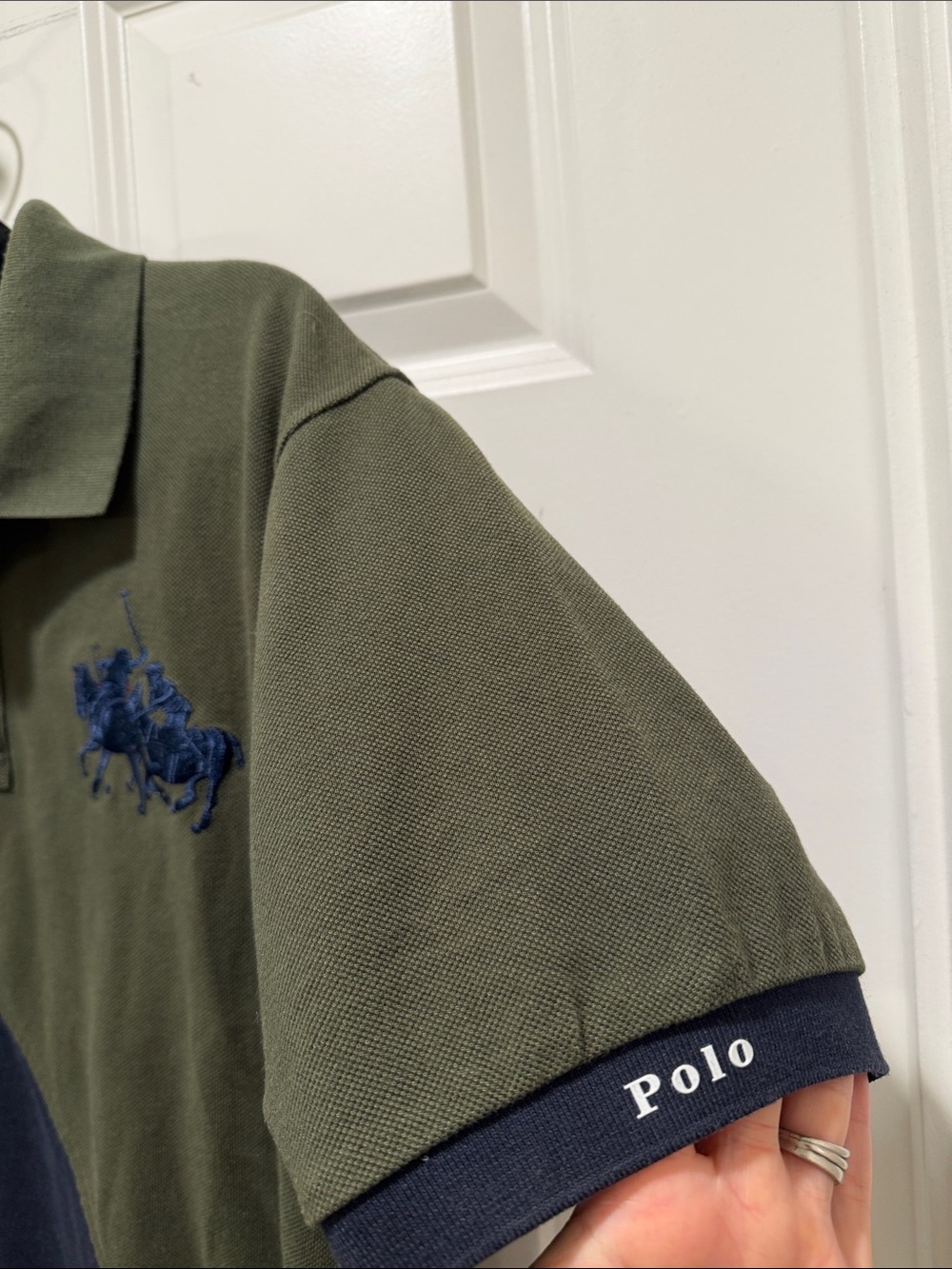 Polo Ralph Lauren Rare vintage Navy Green 2 horses logo short sleeve Colorblock - Picture 4 of 7
